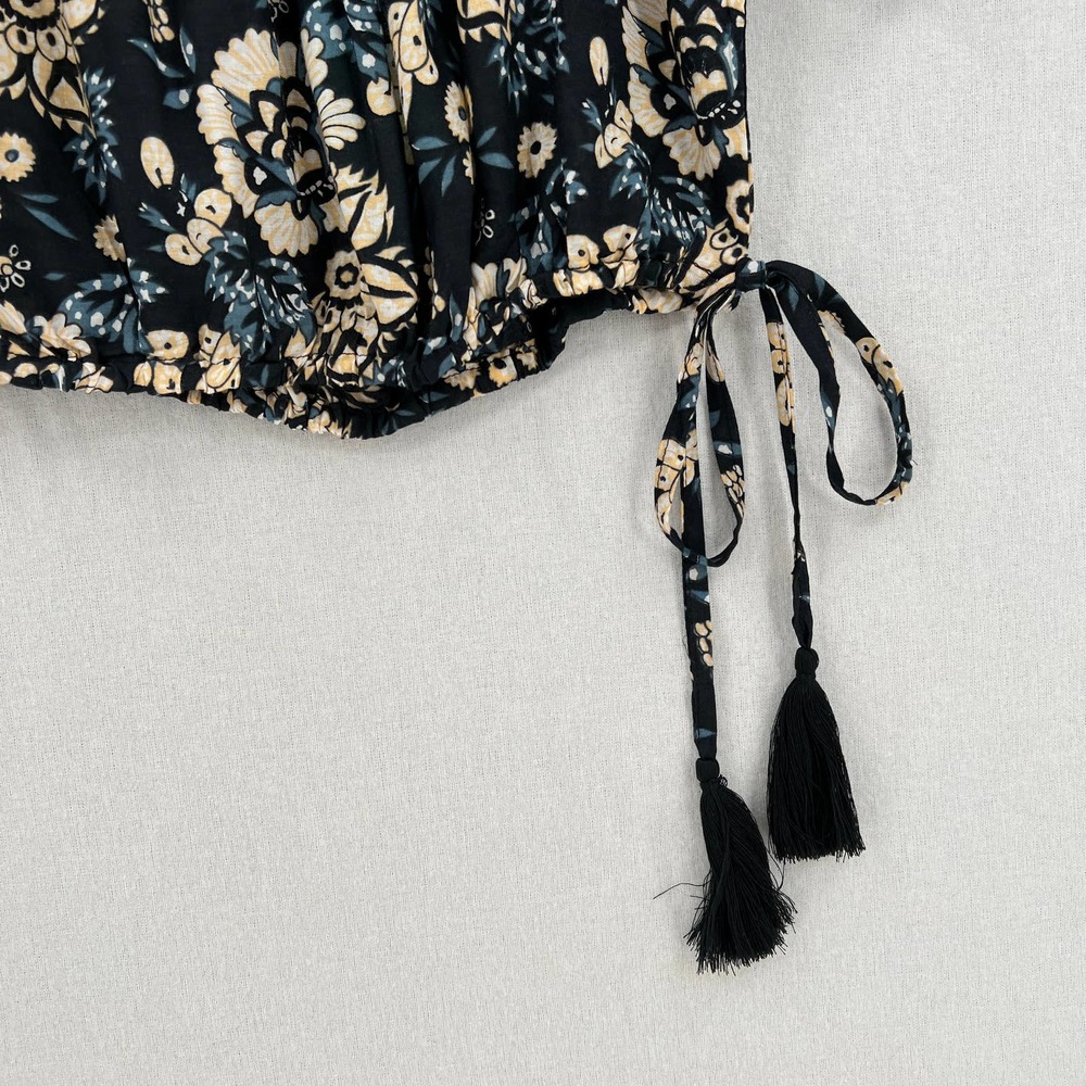 TIARE HAWAII Shirt Womens One Size Black Floral Lover Off the Shoulder Crop Top - Picture 9 of 12